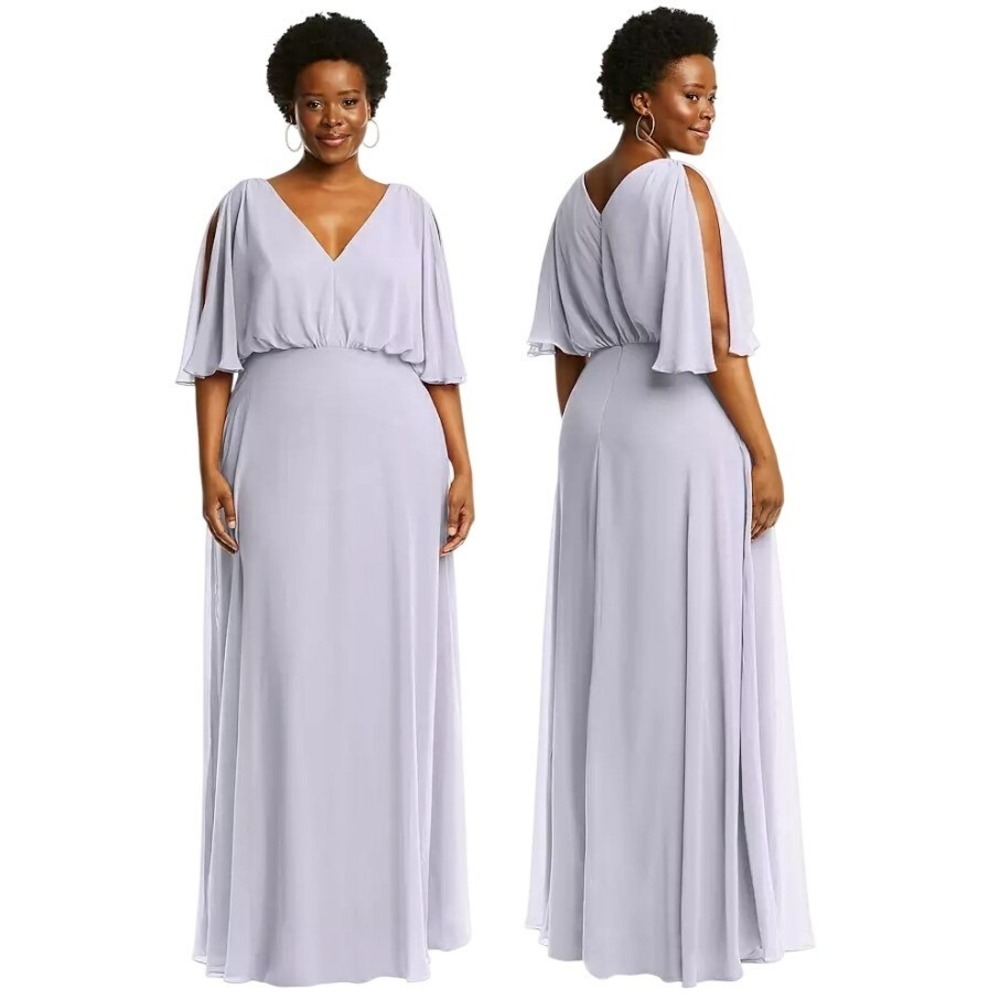After Six Style 1565 Silver Dove Chiffon Flutter Sleeve‎ V Neck Maxi Dress 6R
